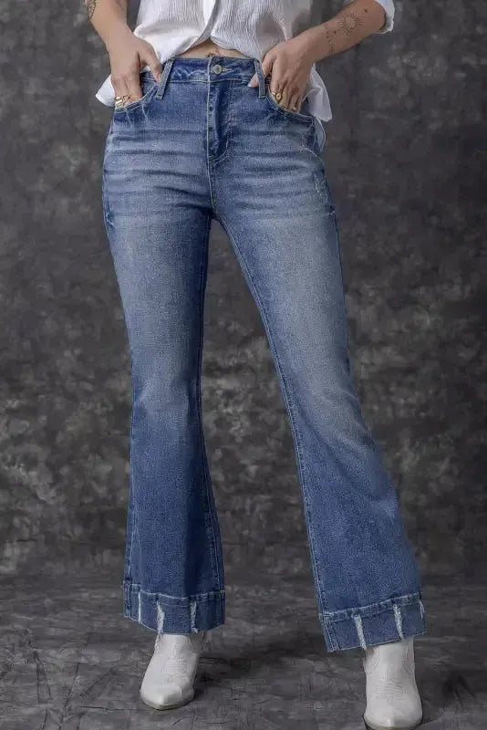 Medium Wash Flare Jeans - Fashionfitz
