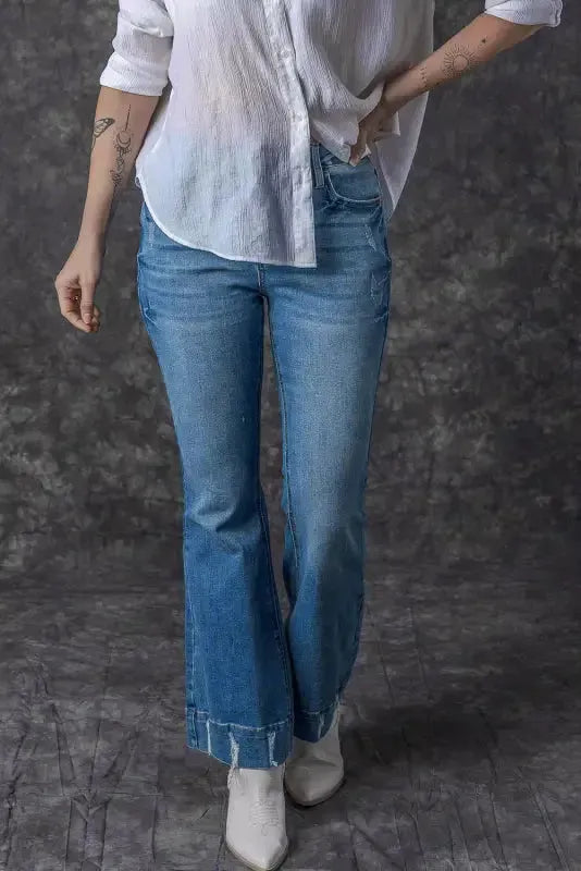 Medium Wash Flare Jeans - Fashionfitz