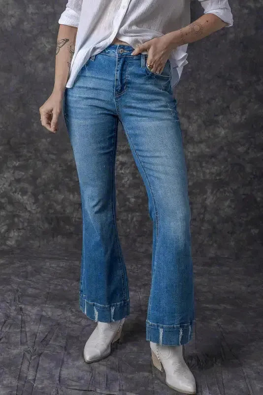 Medium Wash Flare Jeans - Fashionfitz