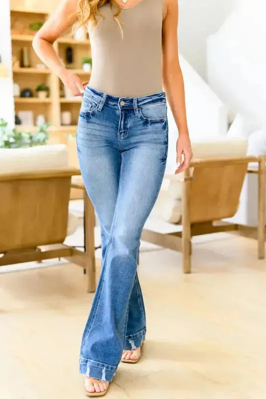 Medium Wash Flare Jeans - Fashionfitz