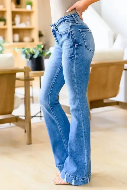 Medium Wash Flare Jeans - Fashionfitz