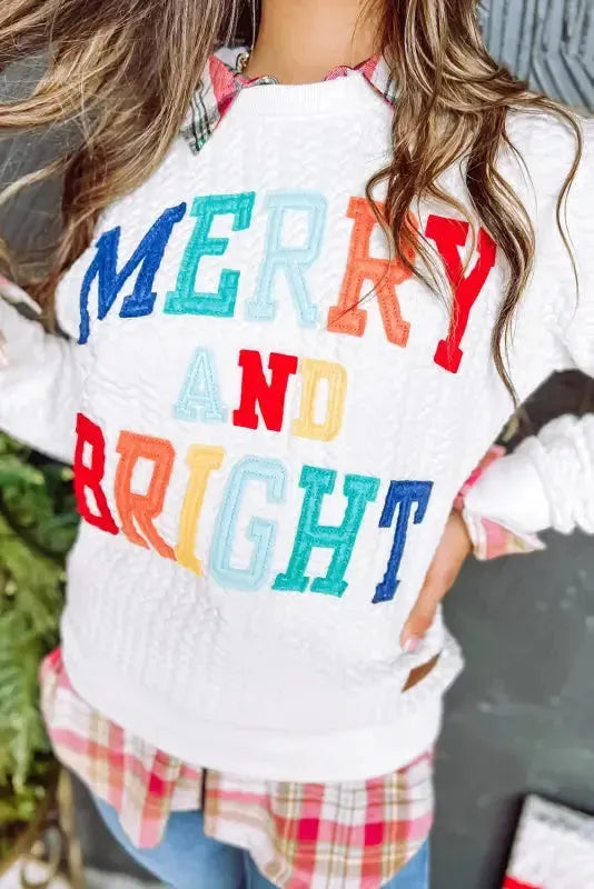 Merry And Bright Cable Knit Sweatshirt - Fashionfitz