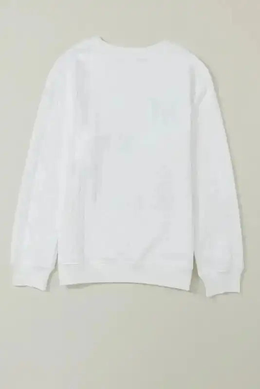 Back view of white Merry And Bright Cable Knit Sweatshirt showing full cable knit texture and relaxed fit.