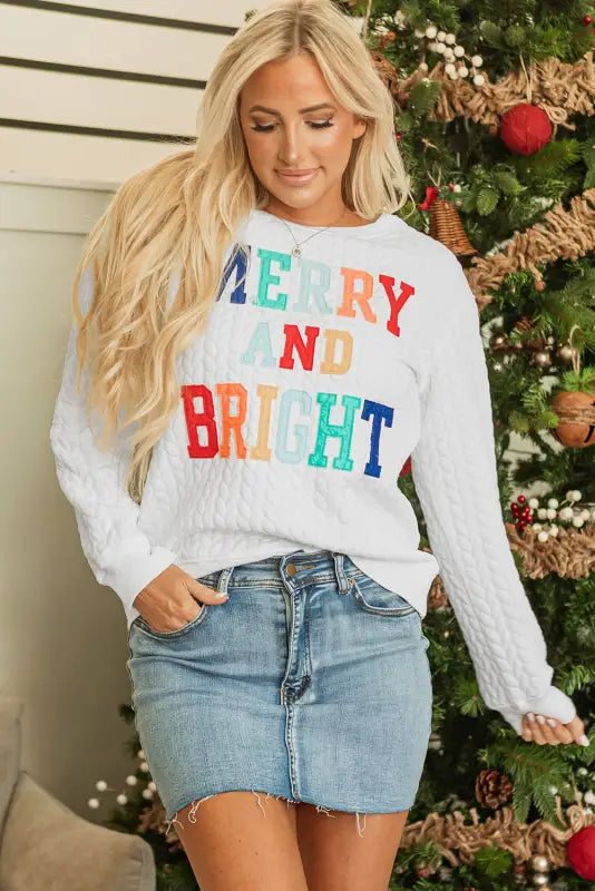 Merry and bright cable knit sweatshirt | fashionfitz