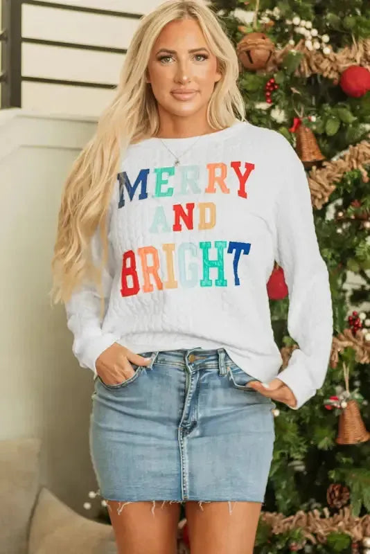Merry And Bright Cable Knit Sweatshirt - Fashionfitz