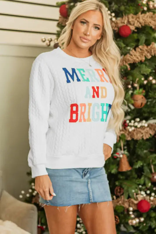 Merry and bright cable knit sweatshirt | fashionfitz