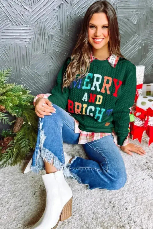 Merry And Bright Cable Knit Sweatshirt - Fashionfitz
