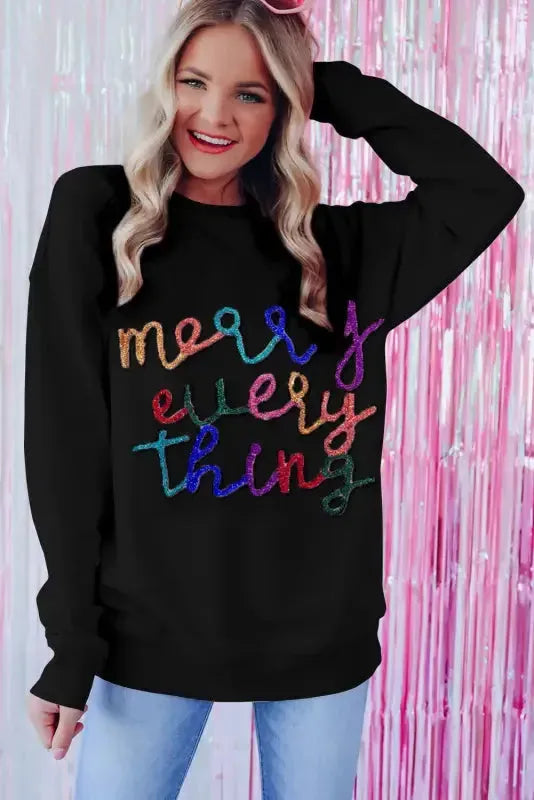 Merry-Every-Thing Glitter Sweatshirt - Fashionfitz