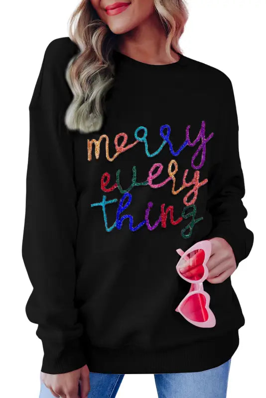 Merry-every-thing glitter sweatshirt - graphic sweatshirts