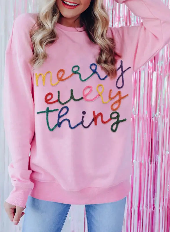 Merry-every-thing glitter sweatshirt - graphic sweatshirts