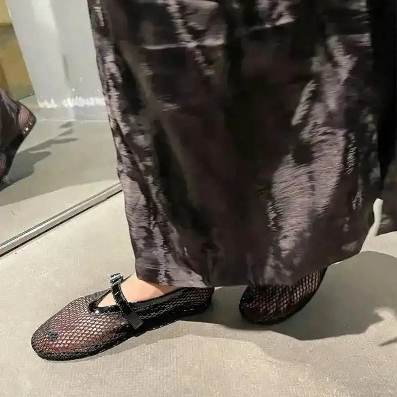 Mesh Ballet Flats - Leather Trimmed - Fashionfitz