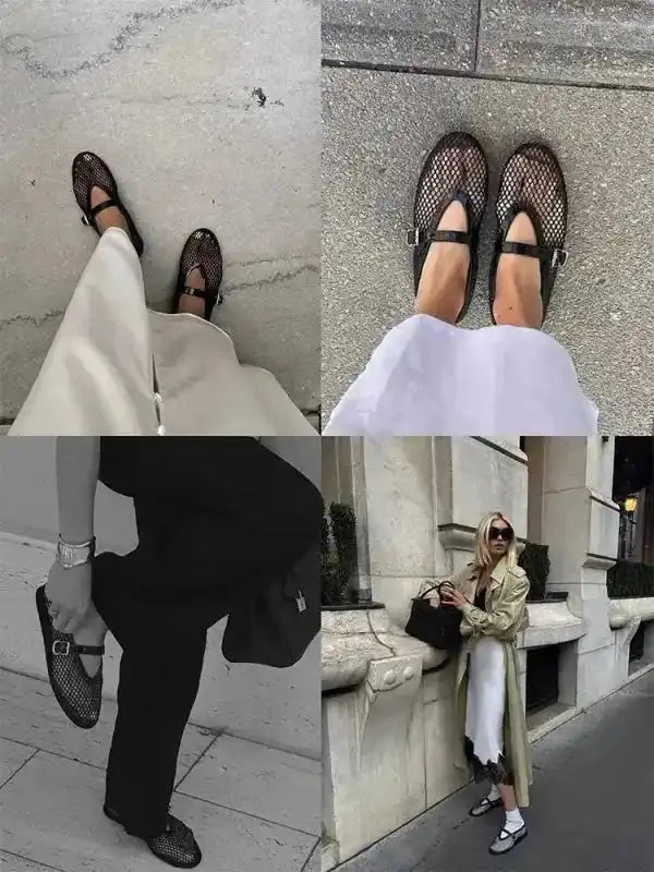 Mesh Ballet Flats - Leather Trimmed - Fashionfitz