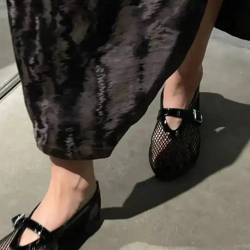 Mesh Ballet Flats - Leather Trimmed - Fashionfitz