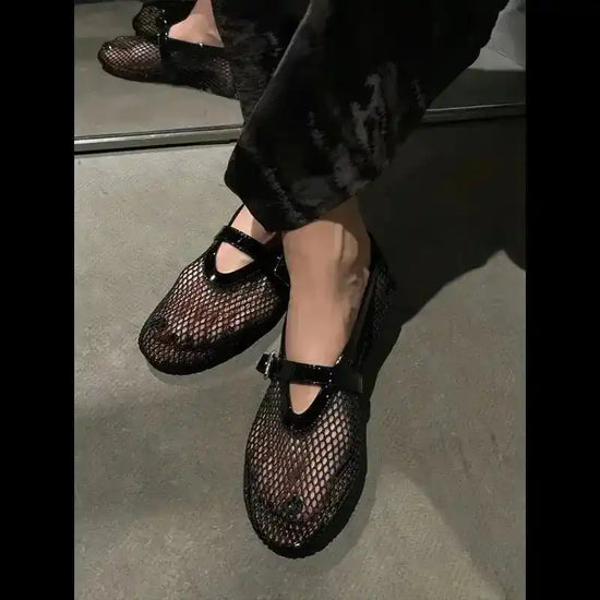 Mesh Ballet Flats - Leather Trimmed - Fashionfitz