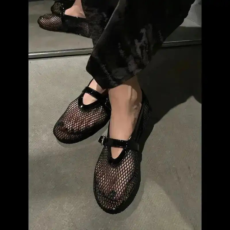 Mesh Ballet Flats - Leather Trimmed - Fashionfitz