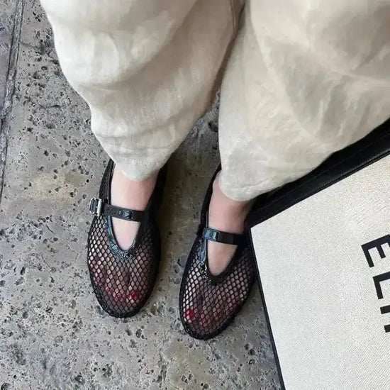 Mesh Ballet Flats - Leather Trimmed - Fashionfitz