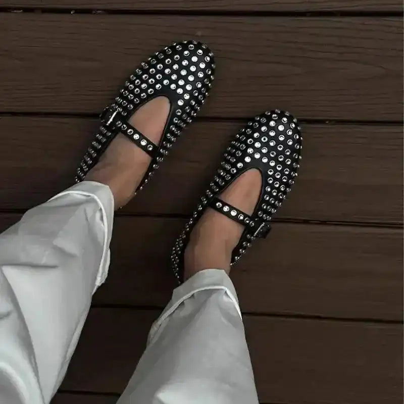 Mesh Ballet Flats - Leather Trimmed - Fashionfitz