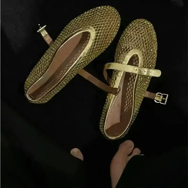 Mesh Ballet Flats - Leather Trimmed - Fashionfitz