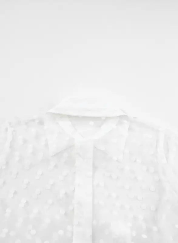 Mesh duster kimono - white polka dot collared buttoned - outerwear/kimonos