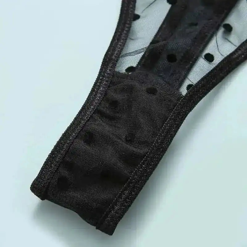 Mesh Polka Dot Ruffle Bustier Bra Set - Fashionfitz