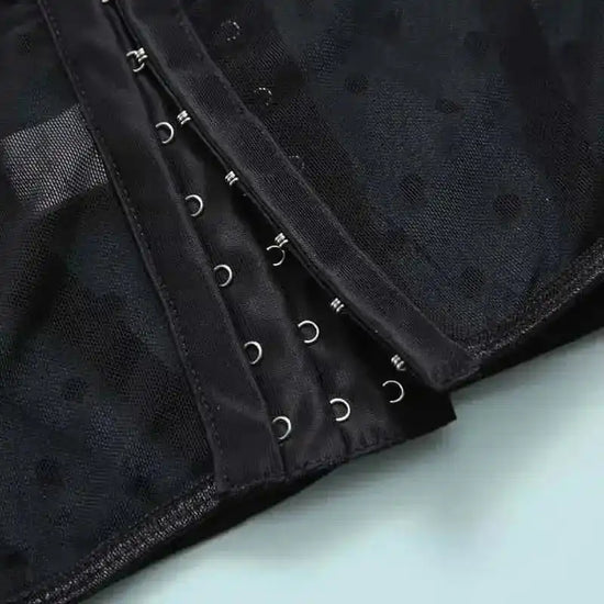 Mesh Polka Dot Ruffle Bustier Bra Set - Fashionfitz