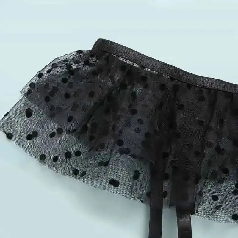 Mesh Polka Dot Ruffle Bustier Bra Set - Fashionfitz