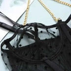 Mesh Polka Dot Ruffle Bustier Bra Set - Fashionfitz