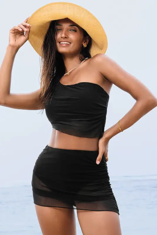 Mesh one shoulder bikini - top and skirt set