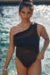 Black mesh insert one shoulder high waist teddy swimsuit - piece swimsuits