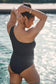 Black mesh insert one shoulder high waist teddy swimsuit - piece swimsuits