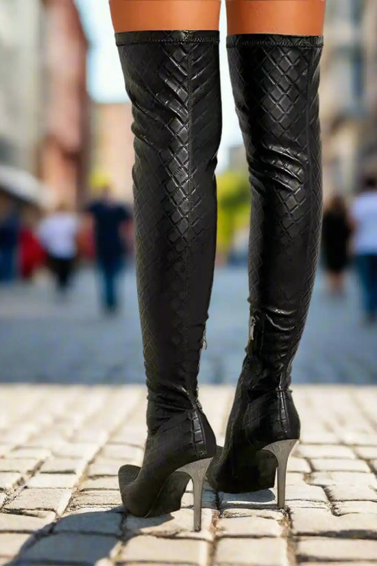 Metal High Heels Over The Knee Boots - Fashionfitz
