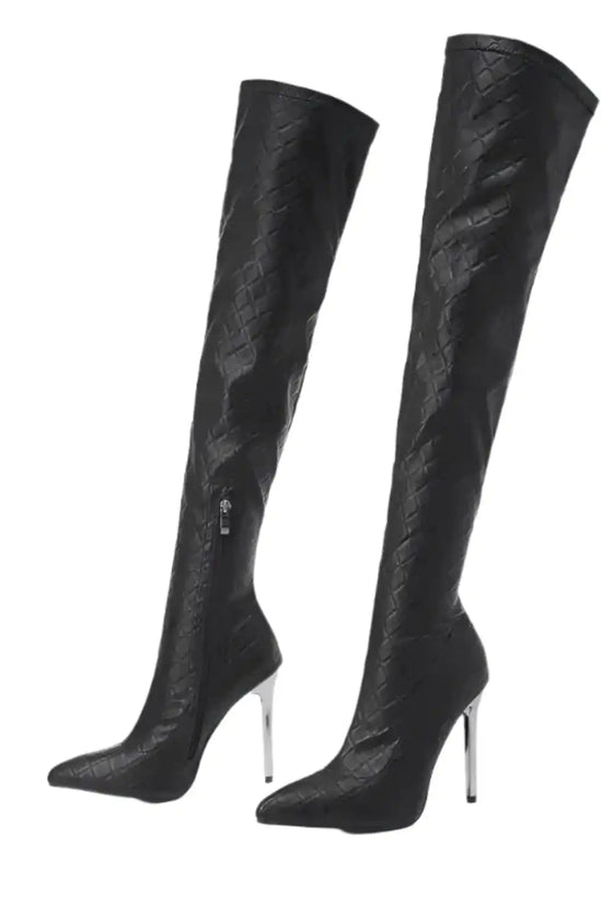 Metal High Heels Over The Knee Boots - Fashionfitz