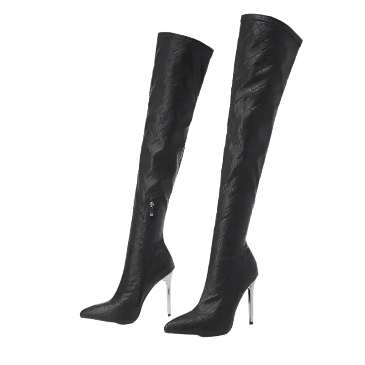 Metal High Heels Over The Knee Boots - Fashionfitz