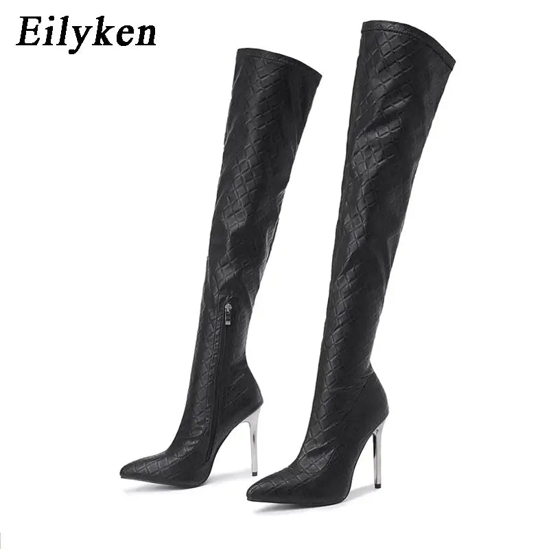 Metal high heels over the knee boots