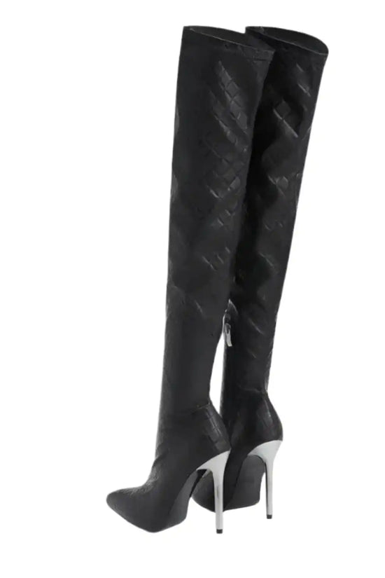 Metal High Heels Over The Knee Boots - Fashionfitz
