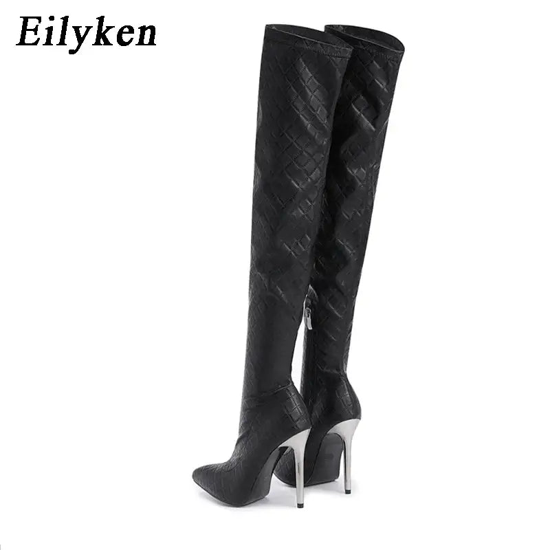 Metal high heels over the knee boots