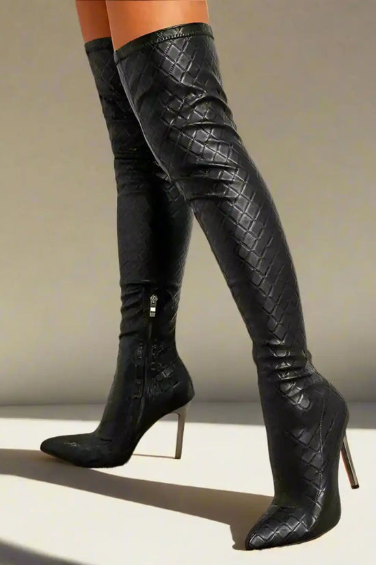 Metal High Heels Over The Knee Boots - Fashionfitz