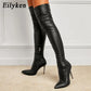 Metal high heels over the knee boots