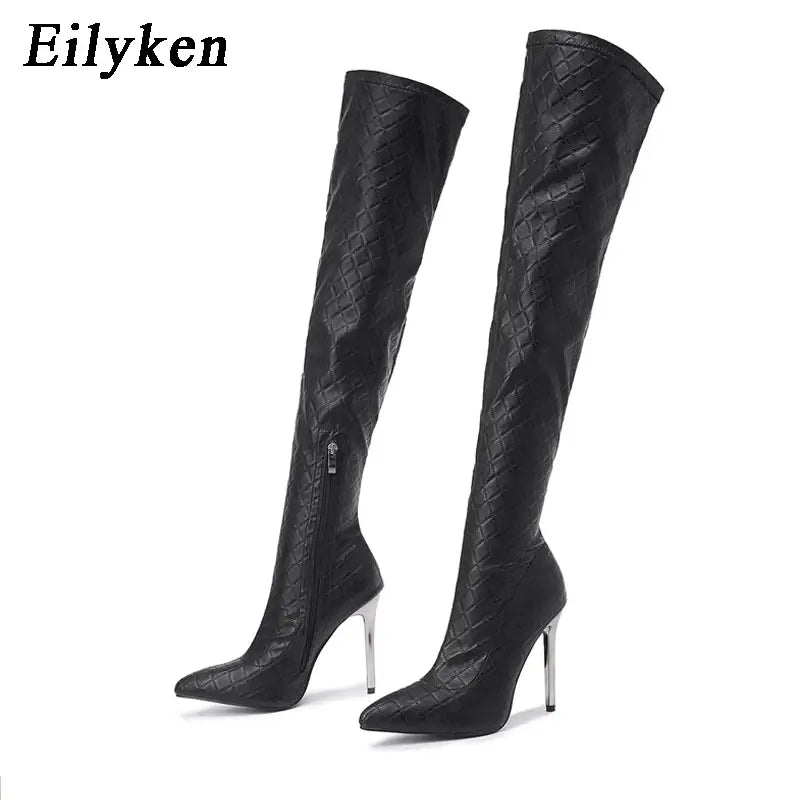 Metal high heels over the knee boots - black / 36