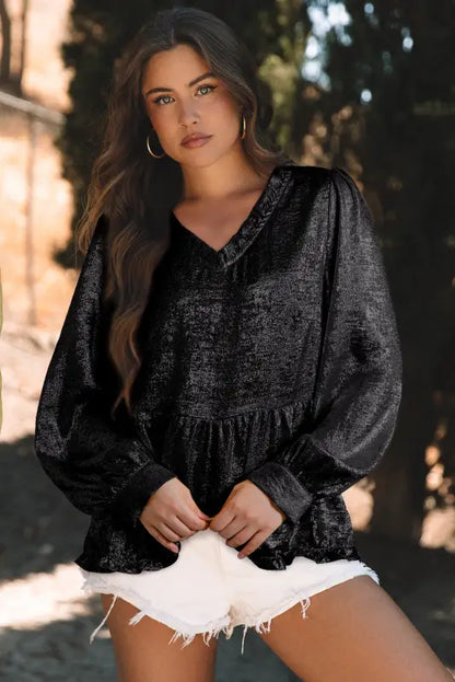 Metallic velvet babydoll blouse | fashionfitz