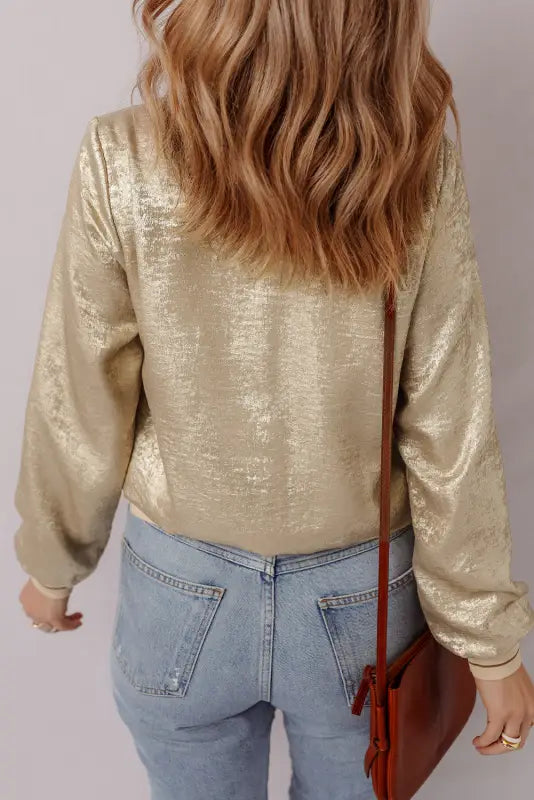 Metallic zip-up varsity jacket | fashionfitz