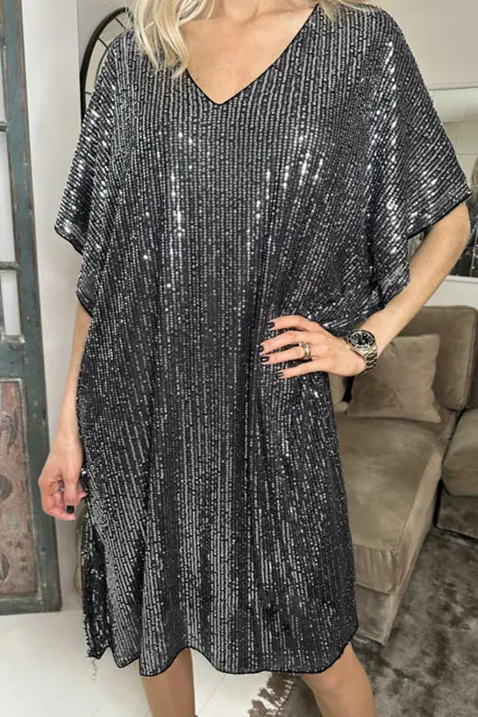 Midnight shimmer shift dress - dark grey / s / 95% polyester + 5% elastane - sequin dresses