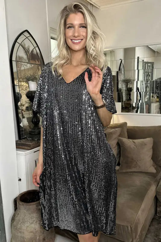 Midnight shimmer shift dress - sequin dresses