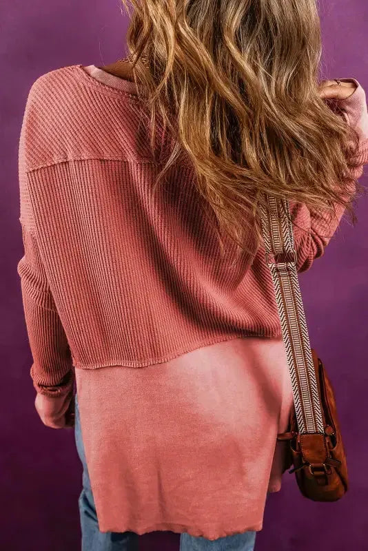 Mineral Red Waffle Knit Patchwork Top - Fashionfitz