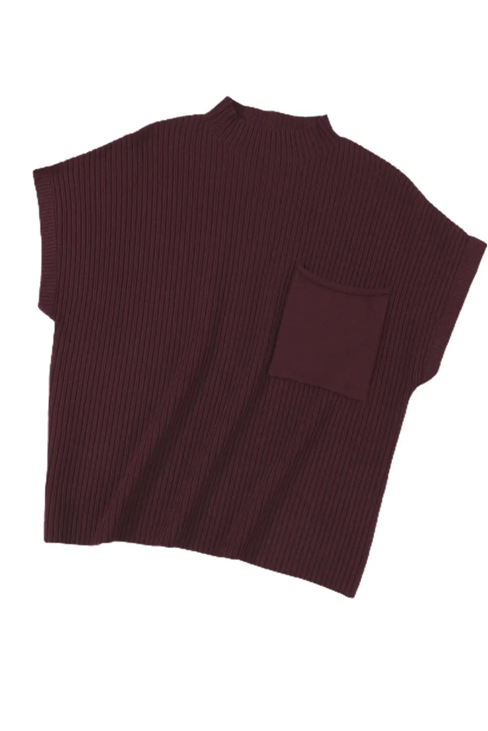 Mineral red patch pocket ribbed knit short sleeve sweater - sweaters & cardigans