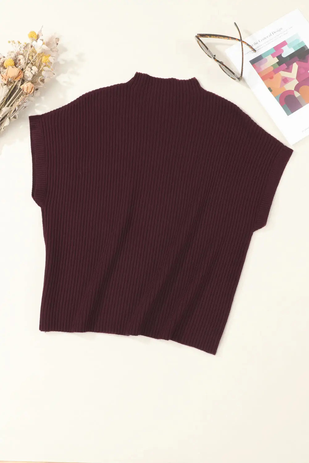 Mineral red patch pocket ribbed knit short sleeve sweater -