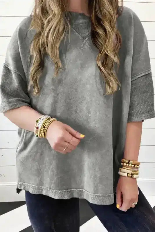 Mineral Wash Patchwork Plus T-Shirt - Fashionfitz