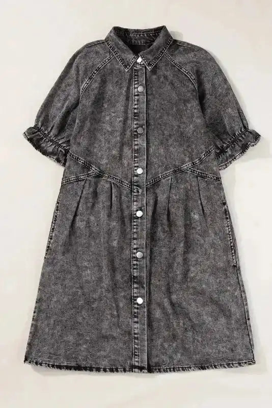 Mineral Wash Ruffled Denim Dress - Fashionfitz