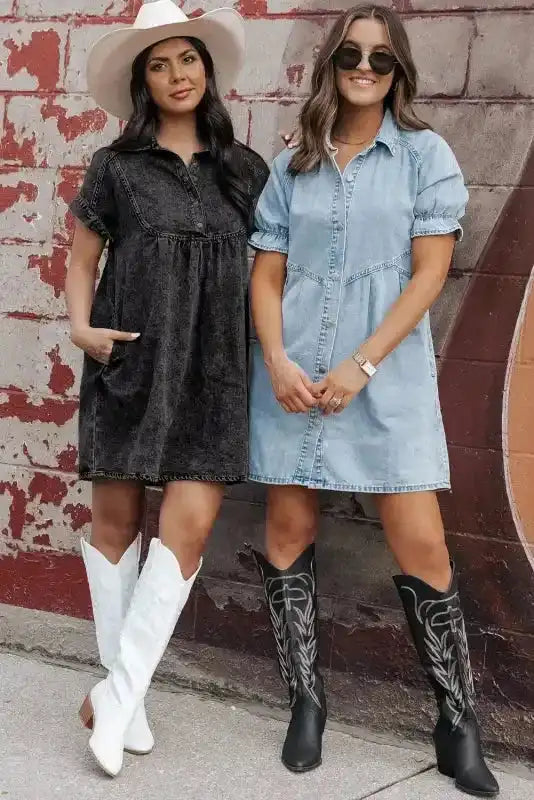 Mineral Wash Ruffled Denim Dress - Fashionfitz
