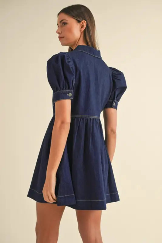 Mini denim dress - short puff sleeve